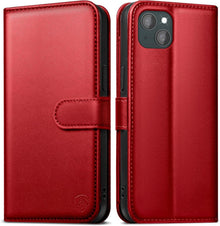 iPhone 14 Klapphülle mit Kartenfächern und RFID-Schutz in Rot
