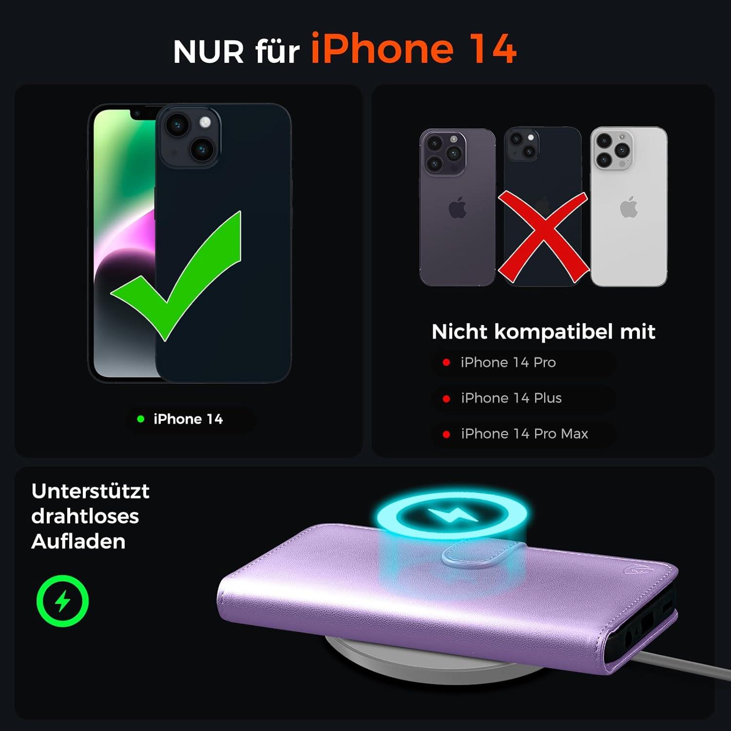 EASDNB iPhone 14 Handyhülle - Panzer Schutz - RFID - Standfunktion - HellLila