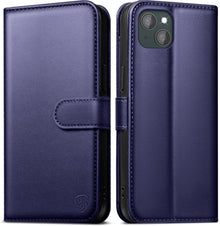 iPhone 14 Klapphülle RFID Schutz 6 Kartenfächer Blau