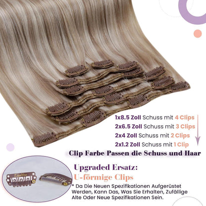 Clip-in Echthaar Extensions Aschblond Highlight 45cm