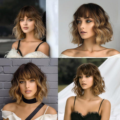 Braune Bob Perücke mit Pony – Synthetisches Haar Ombre Perücke