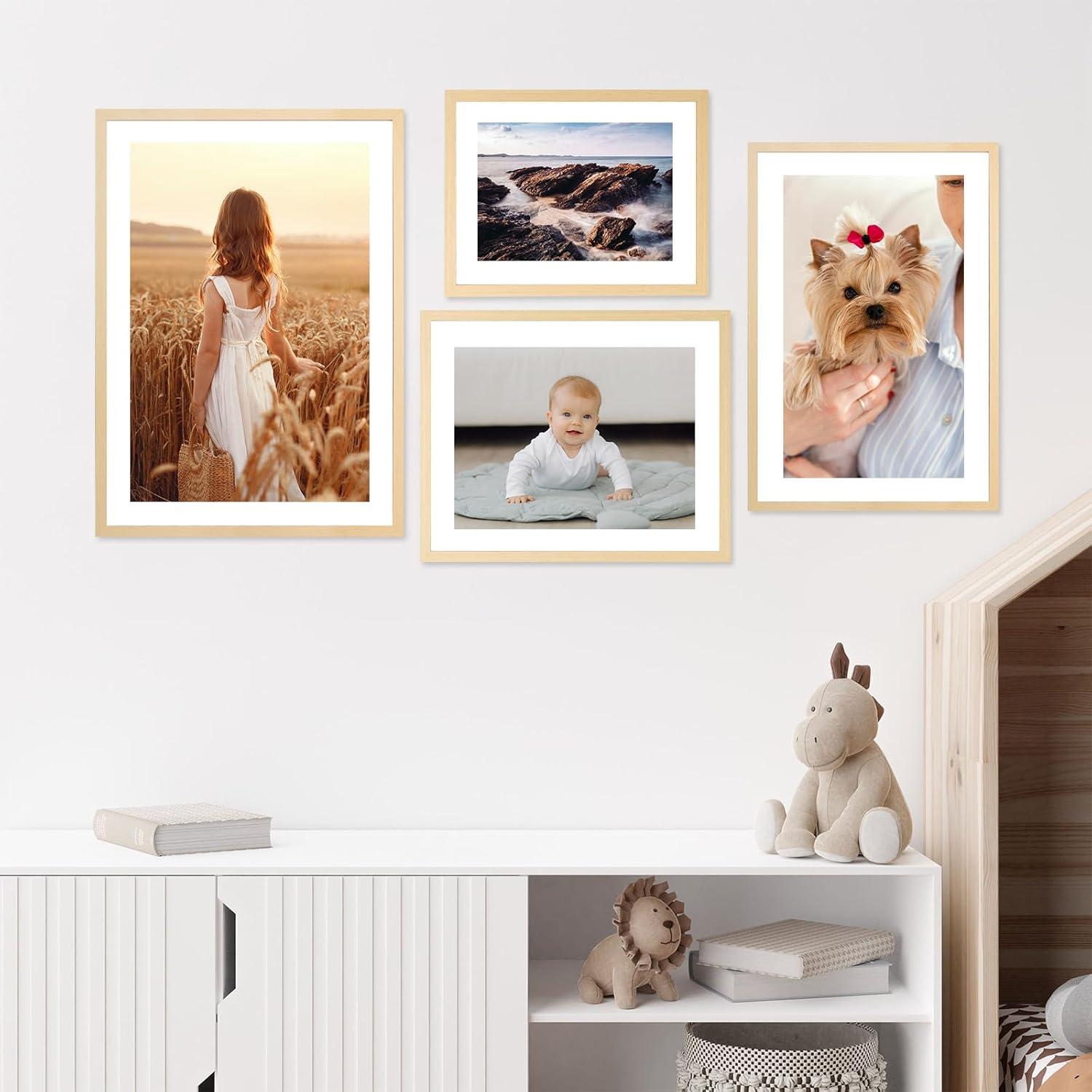 3er-Set Bilderrahmen 40x60 cm MDF Acrylglas Holzfarben Wohnzimmer