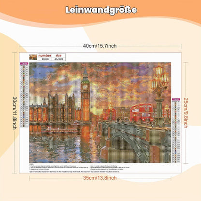 Diamant Painting Abendrot in Westminster, 5D London Motiv