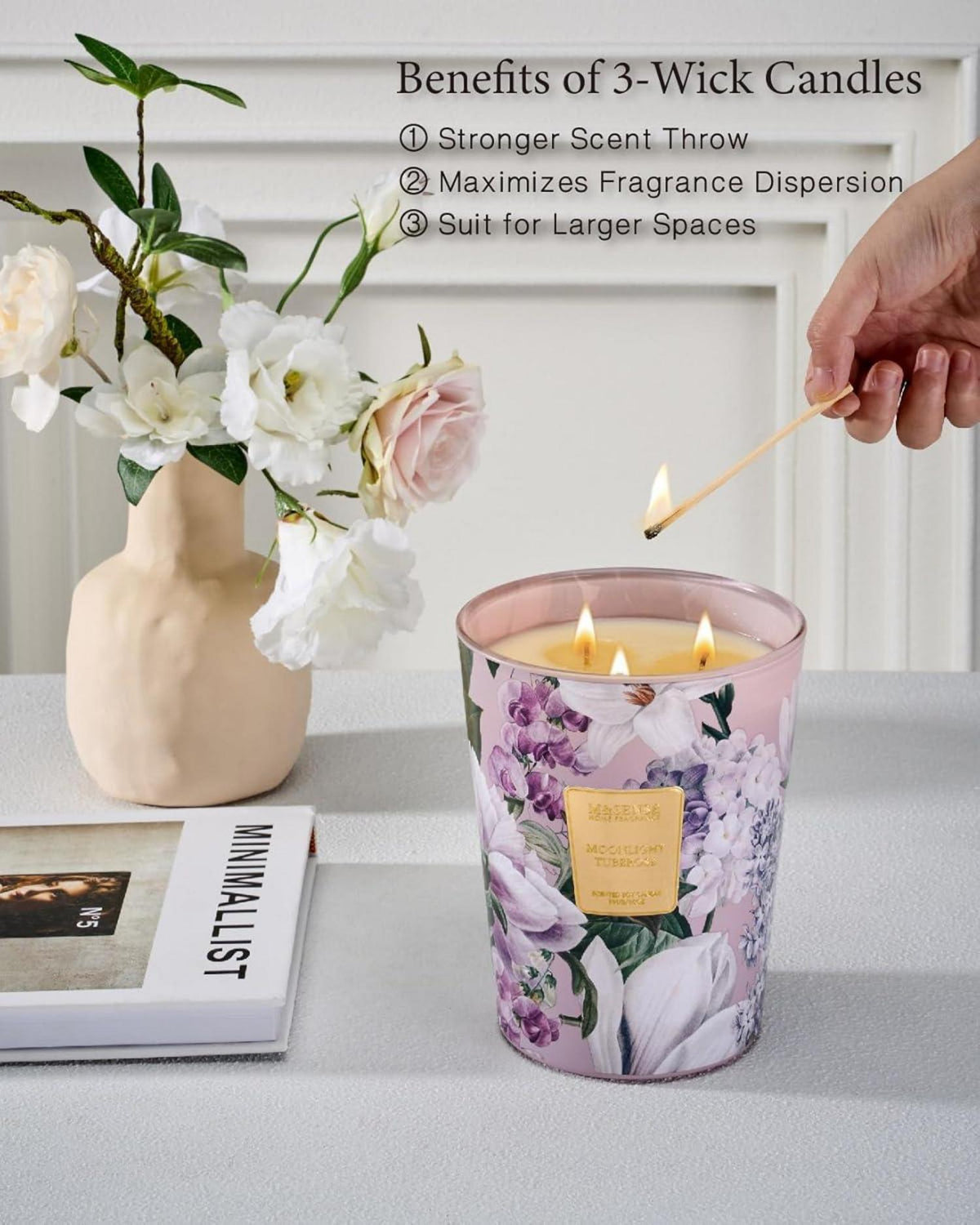 Duftkerze Tuberose 3 Dochte Glas Aromatherapie 990g 150h
