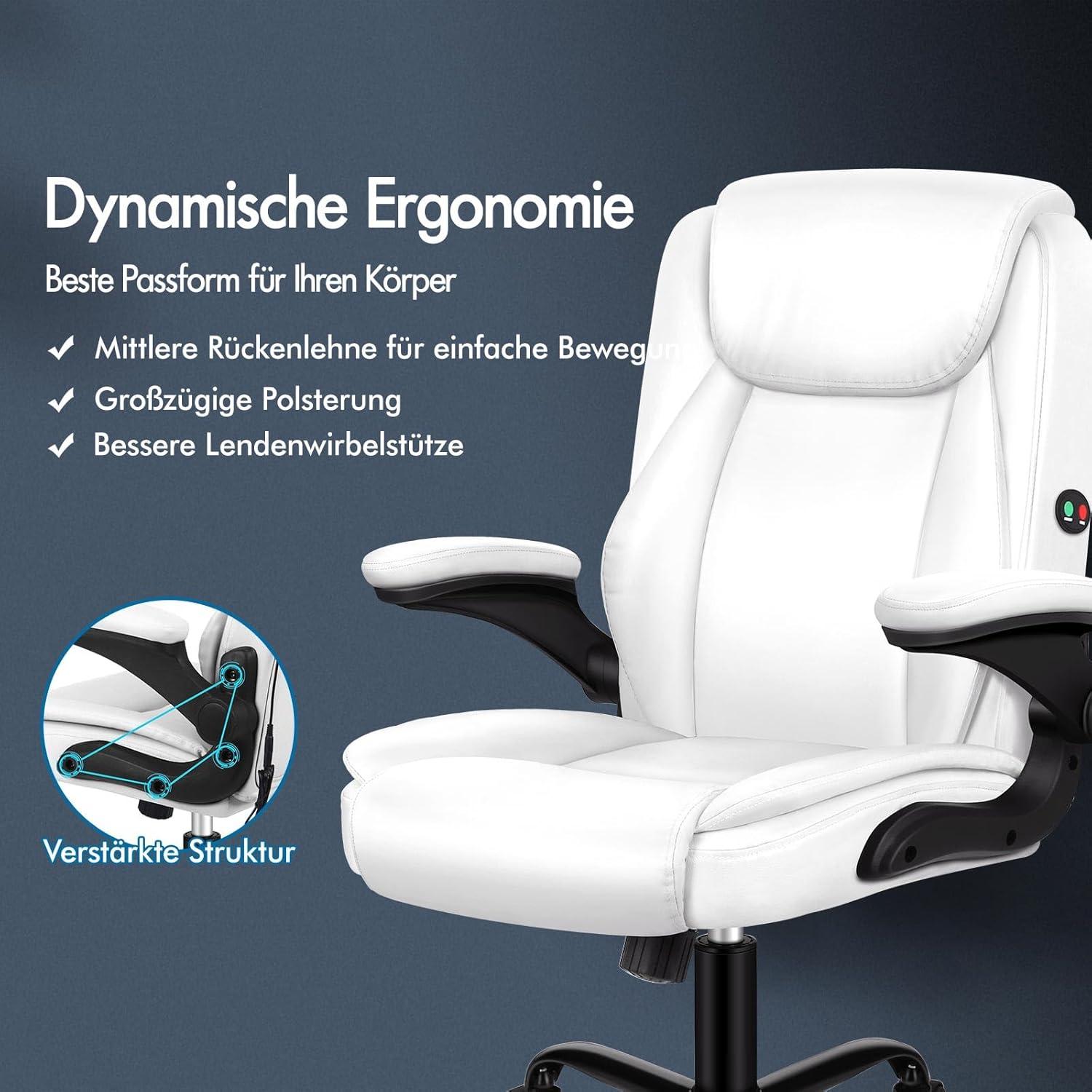 Ergonomischer Massage Bürostuhl Mid Back Weiß 150kg - SGS Gas-Lift, Gaming Stuhl PU-Leder Kaufland