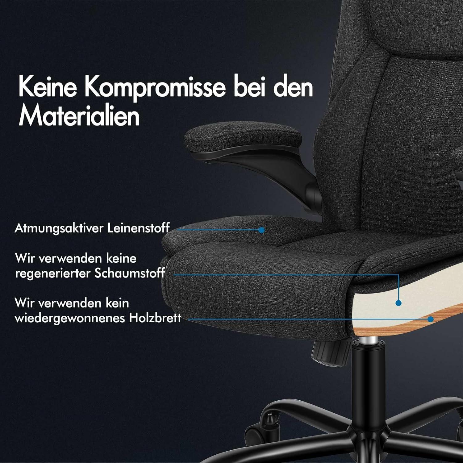 Alfordson Bürostuhl Massage Computer Leinen Stoff 150kg 90-135° ergonomisch
