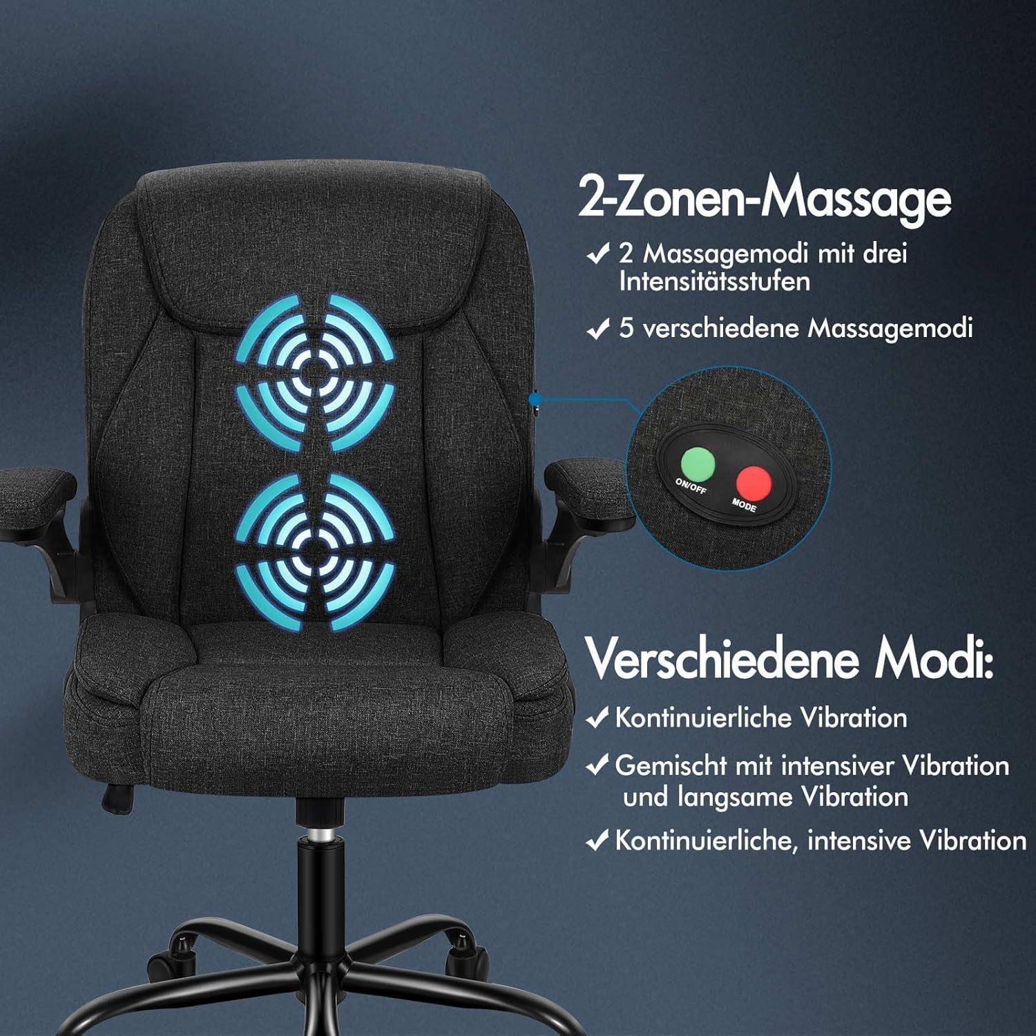 Ergonomischer Massage Bürostuhl Mid Back Schwarz Leinenstoff 150kg