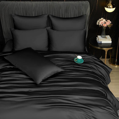 Bambus Bettwäsche Set 200x200 cm | Atmungsaktiv & Kühlend Schwarz