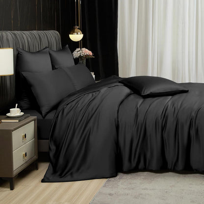 Bambus Bettwäsche Set 200x200 cm | Atmungsaktiv & Kühlend Schwarz