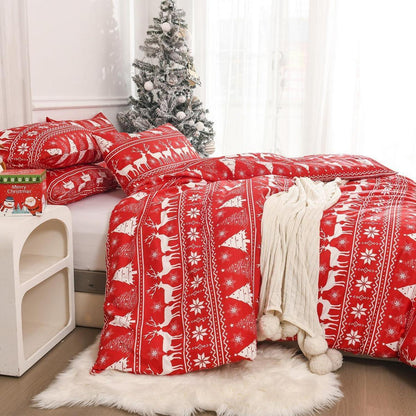 Weihnachts Bettwäsche Set 200x220 cm Rot Elch Motiv