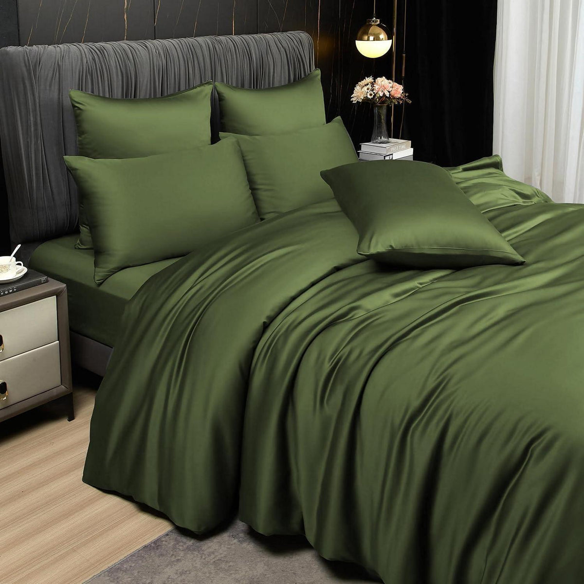 Bambus Bettwäsche Set 220x240 cm Olivgrün – Kühlend & Atmungsaktiv