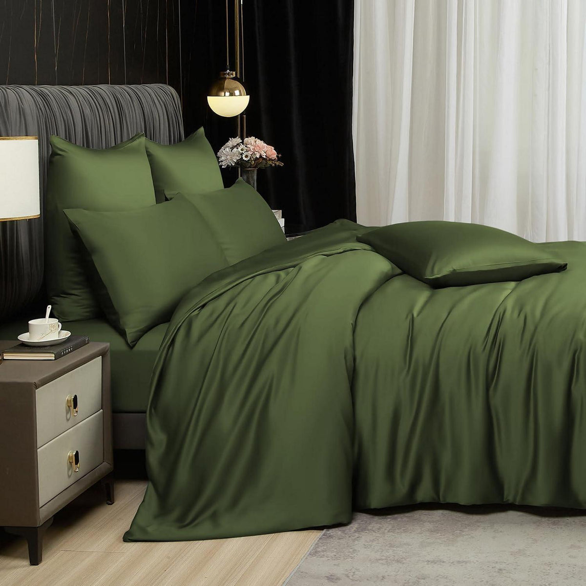 Bambus Bettwäsche Set 220x240 cm Olivgrün – Kühlend & Atmungsaktiv