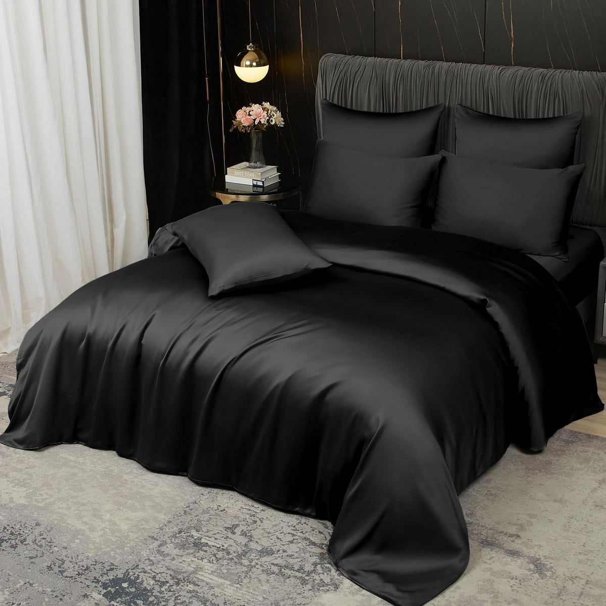 Bambus Bettwäsche Set 200x220 cm Schwarz – Kühlend & Atmungsaktiv