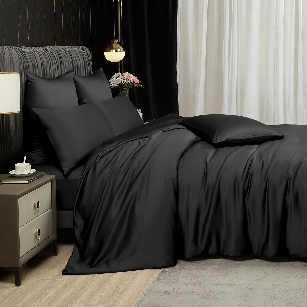 Bambus Bettwäsche Set 200x220 cm Schwarz – Kühlend & Atmungsaktiv