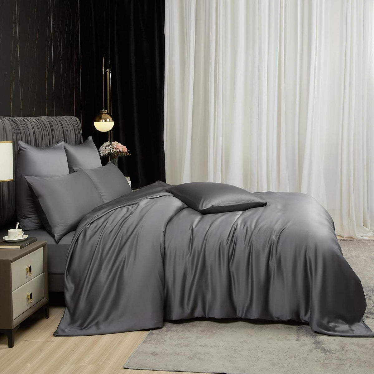 Bambus Bettwäsche Set 200x220 cm Grau | Atmungsaktiv & Kühlend