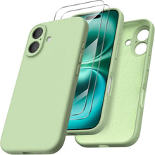 iPhone 16 Silikonhülle mit Kameraschutz und Schutzfolien - Hellgrün