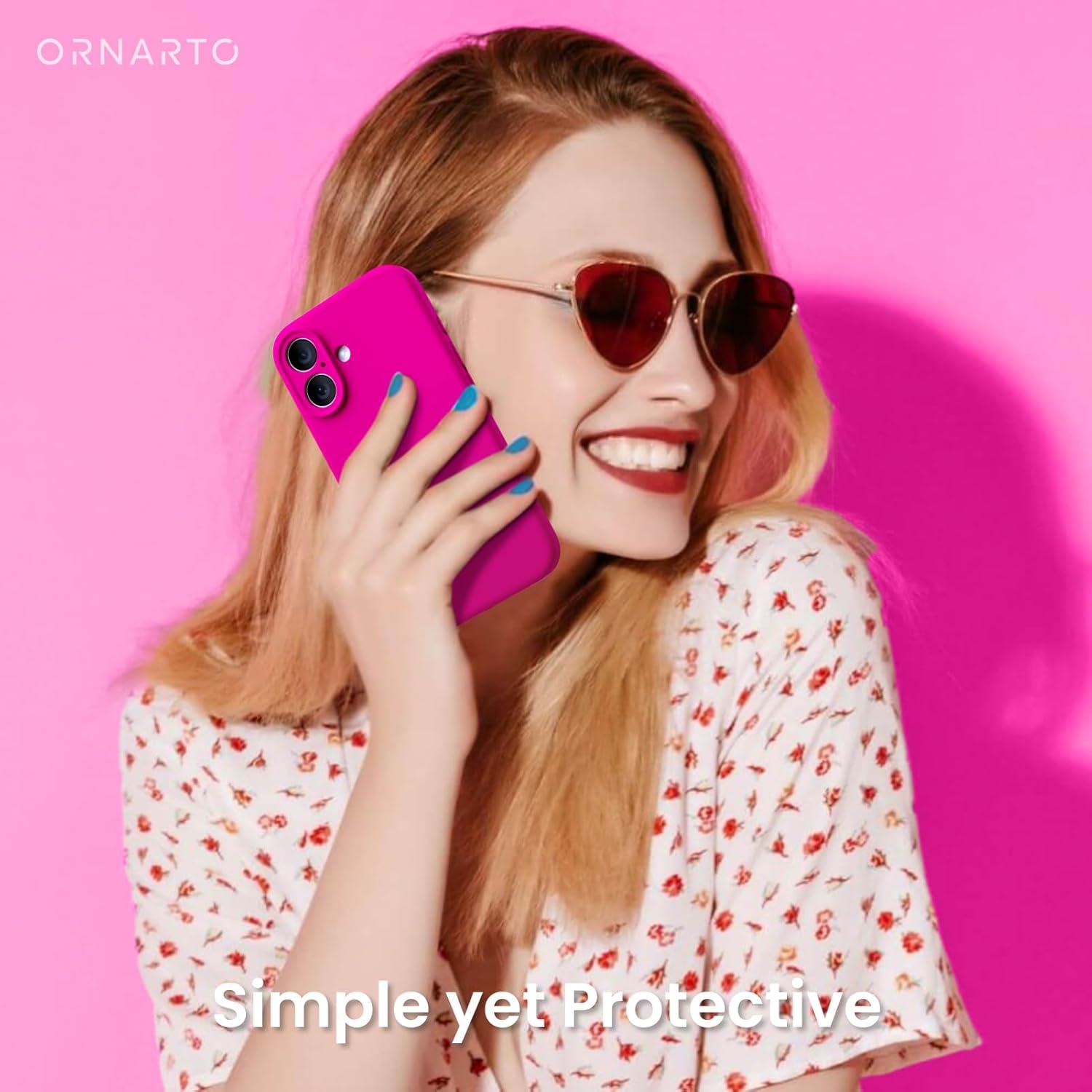 ORNARTO iPhone 16 Hülle Flüssiges Silikon Kameraschutz 2 Schutzfolien Rosa