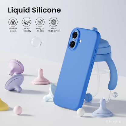 iPhone 16 Hülle Silikon Schutzhülle Kameraschutz 2x Folien Blau