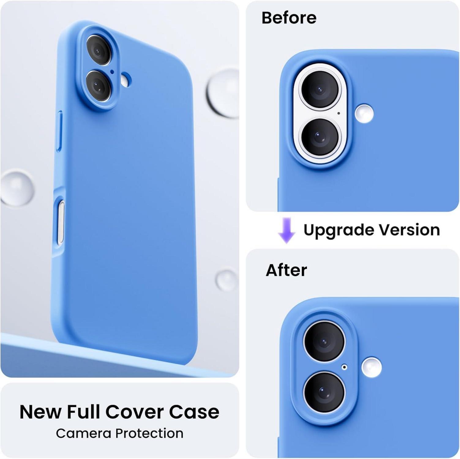 iPhone 16 Hülle Silikon Schutz Kameraschutz 2 Schutzfolien 6.1 Zoll Blau