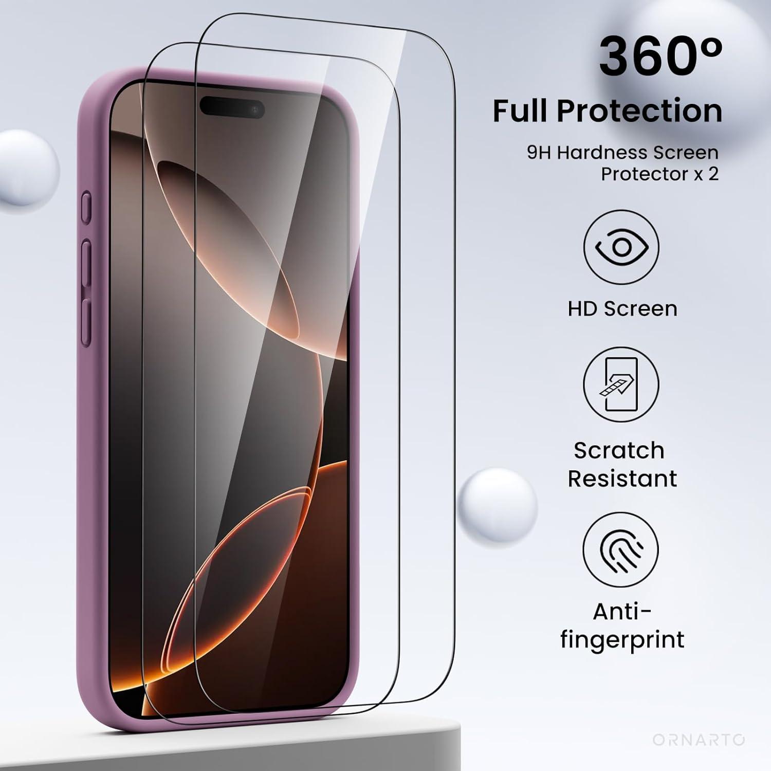 iPhone 16 Pro Max Hülle Kameraschutz & 2 Schutzfolien Silikon Lila