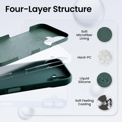iPhone 16 Hülle: Kameraschutz, 2 Schutzfolien, flüssiges Silikon - Olivgrün