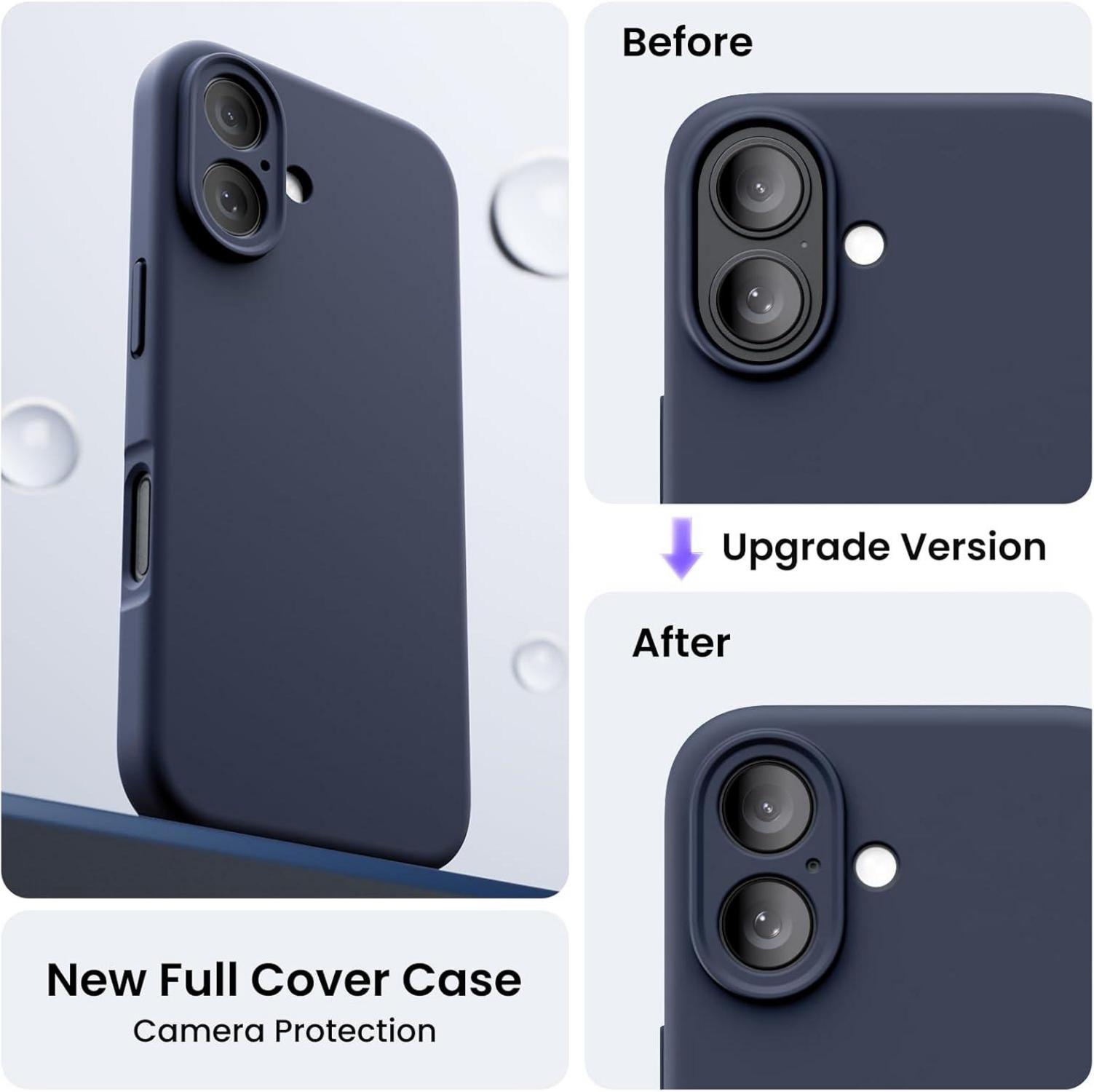 ORNARTO iPhone 16 Silikon Hülle Kameraschutz 2 Schutzfolien 6.1 Zoll - Mitternachtsblau