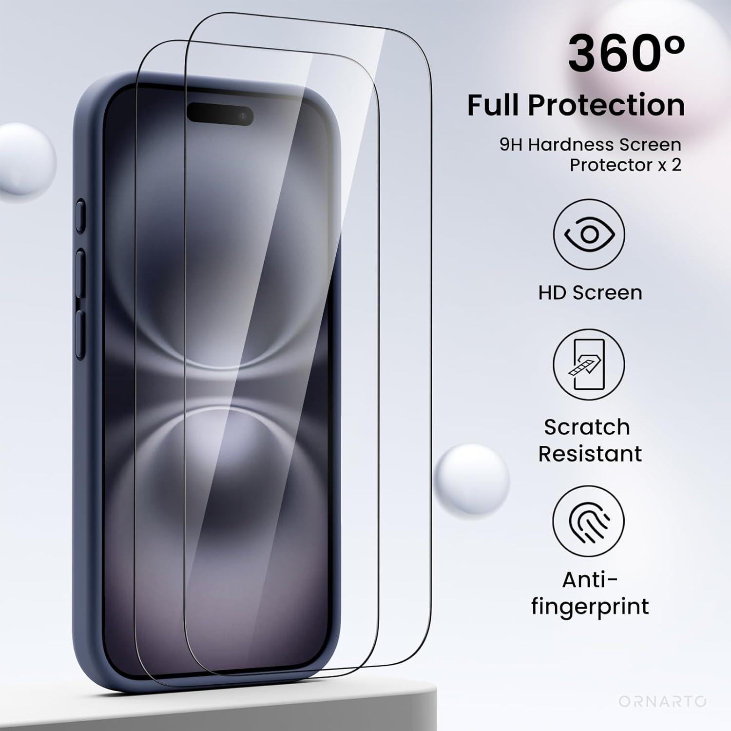 iPhone 16 Hülle Kameraschutz 2 Schutzfolien flüssiges Silikon stoßfest