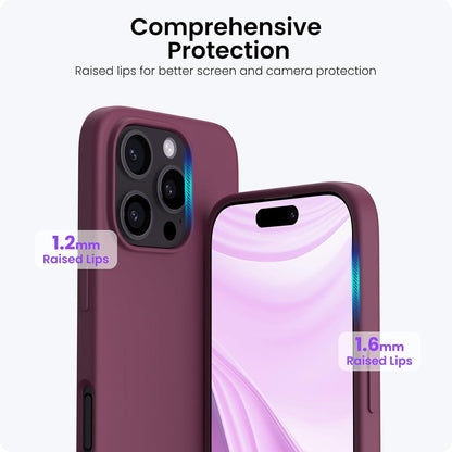 ORNARTO iPhone 16 Pro Hülle Silikon 6,3 Zoll flüssiges Silikon stoßfeste Schutzhülle Weinrot