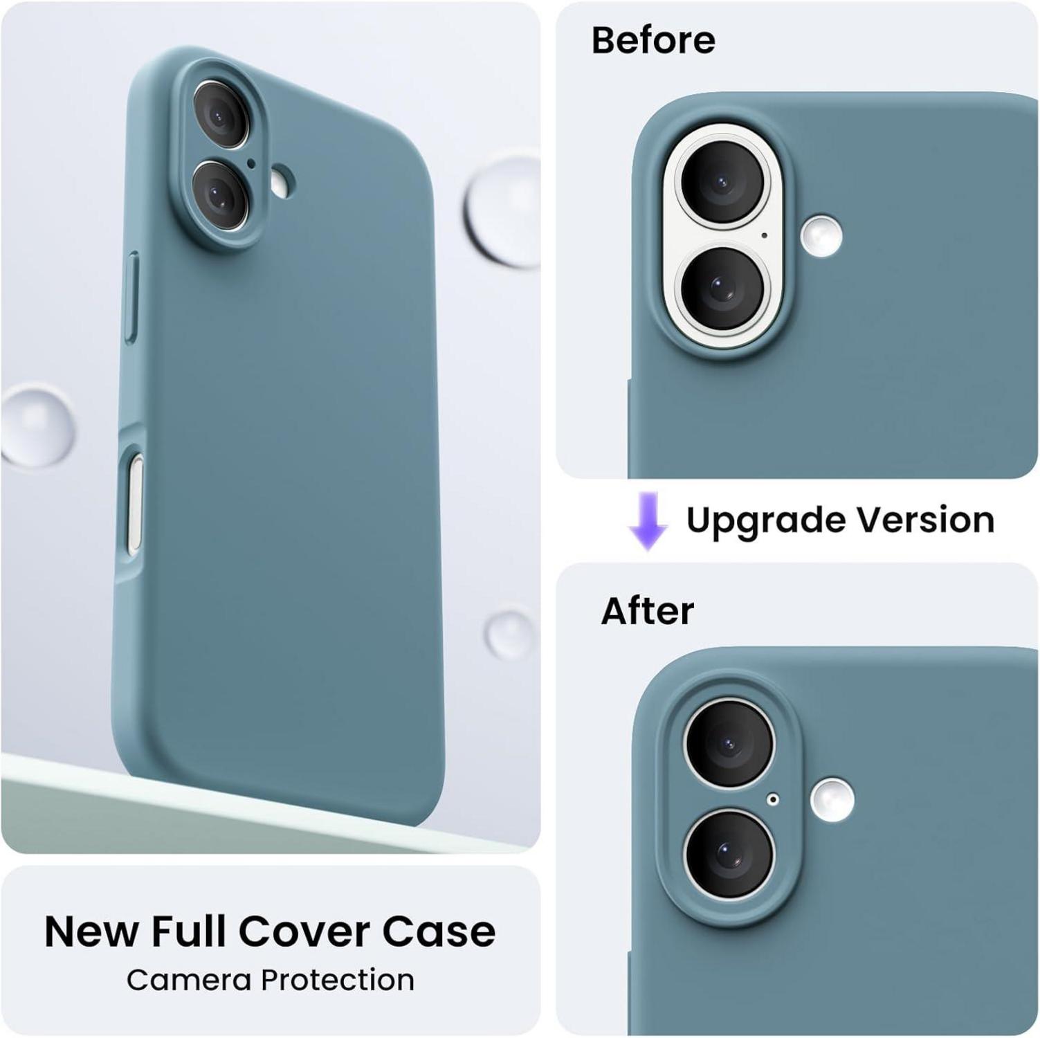 ORNARTO iPhone 16 Hülle flüssiges Silikon Kameraschutz 2 Schutzfolien Blaugrün