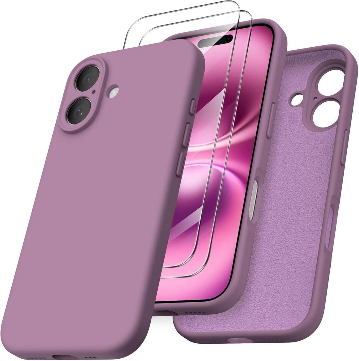 ORNARTO iPhone 16 Schutzhülle Silikon Kameraschutz 2 Schutzfolien 6.1