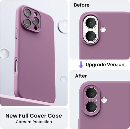 iPhone 16 Hülle flüssiges Silikon mit Kameraschutz und 2 Schutzfolien - Lila Flieder