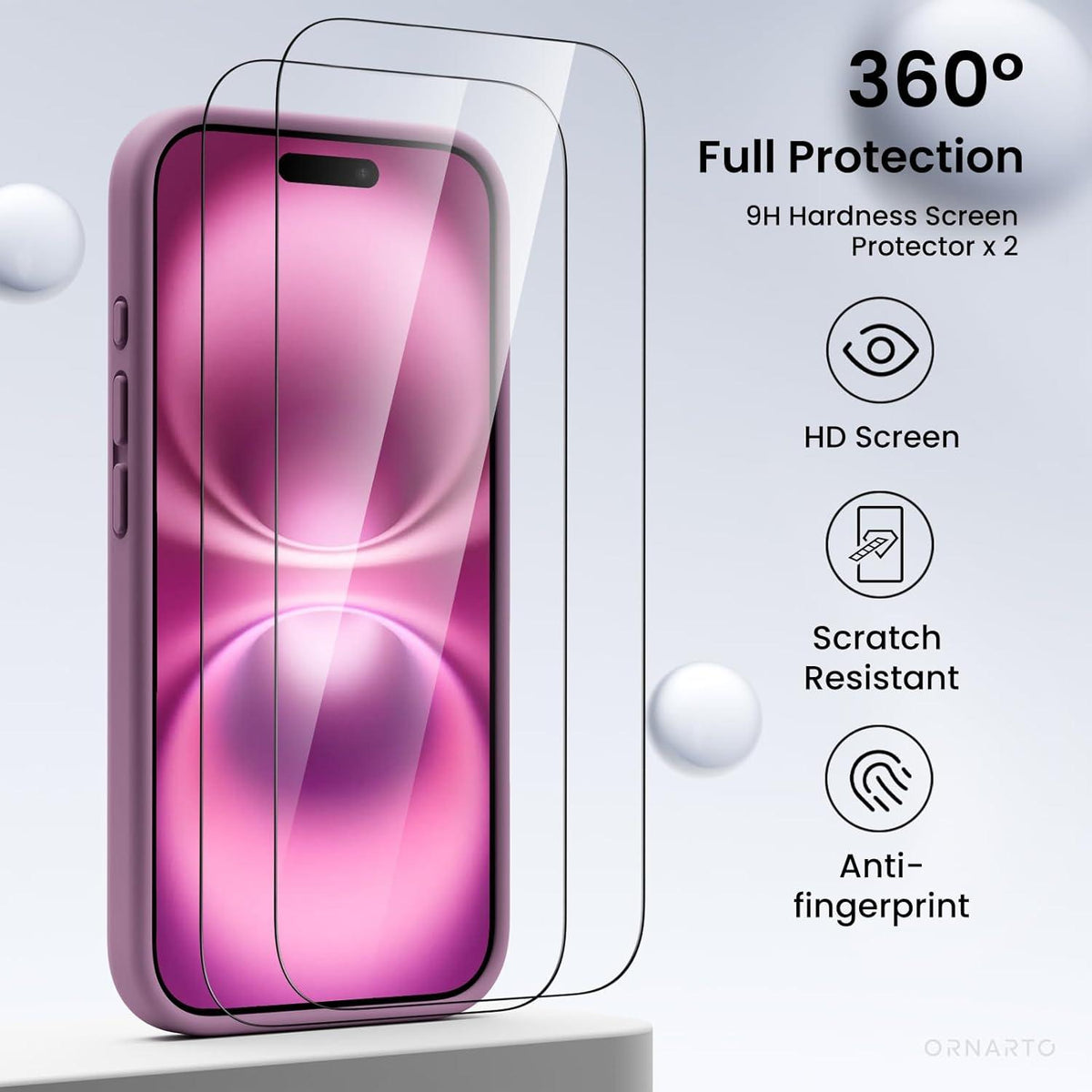 iPhone 16 Hülle mit Kameraschutz, 2 Schutzfolien, flüssiges Silikon