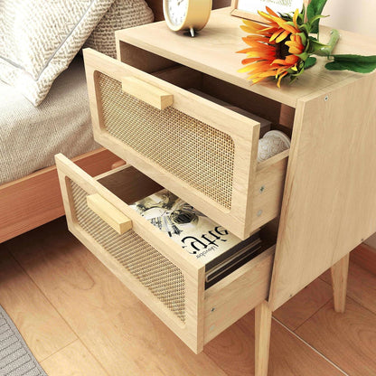 Rattan Nachttisch mit 2 Hand Made Rattan Schubladen und Lagerung