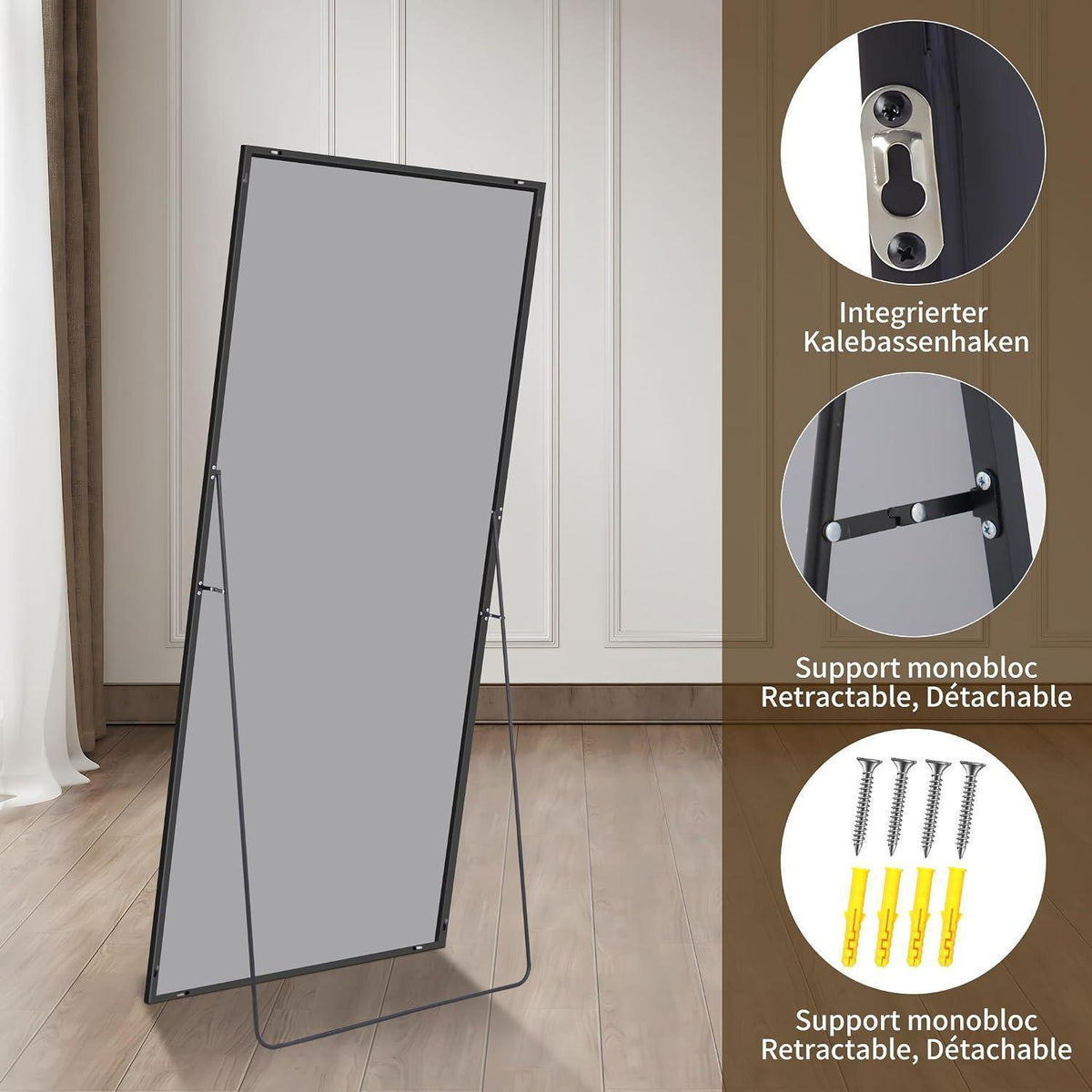 Großer Standspiegel Rechteckig 165x60cm mit Aluminiumrahmen