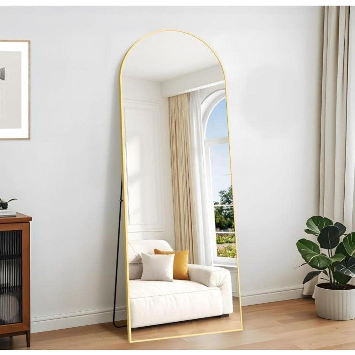 Großer Gewölbter Standspiegel mit Goldrahmen – 180 x 66 cm