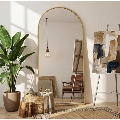 Großer Gewölbter Standspiegel mit Goldrahmen – 180 x 66 cm