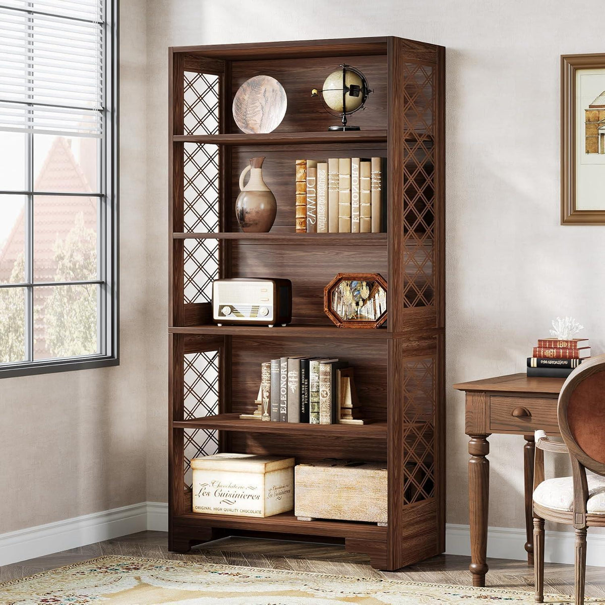 Vintage 6-Tier Bücherregal 180cm – Stehendes Regal für Wohnzimmer & Büro