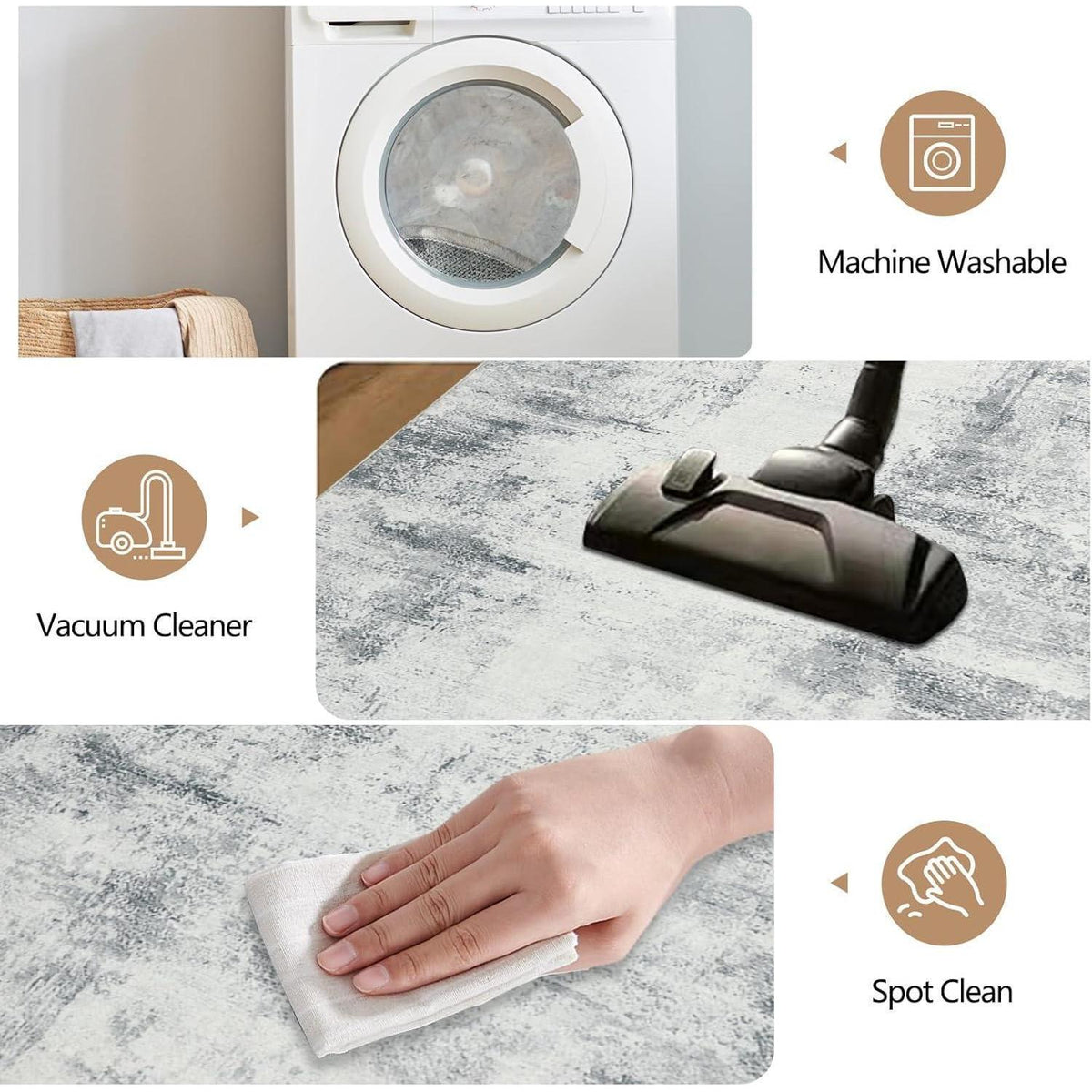 Grauer Wohnzimmerteppich 160x230cm – Weicher Kurzflor & Waschbar