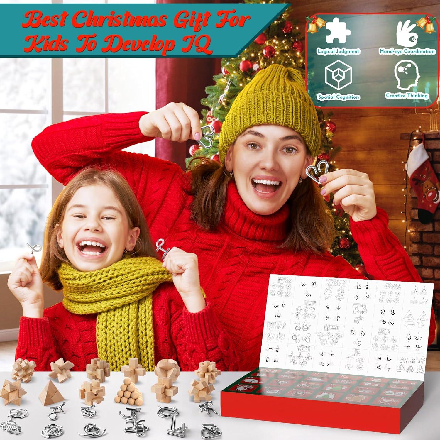 Adventskalender Knobelspiele 2024 Metall 3D Holz IQ Puzzle