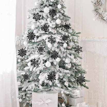24er Schneeflocken Deko Set Schwarz Glitzer Weihnachten
