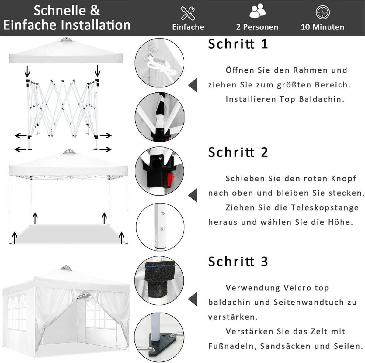 COBIZI Faltpavillon Wasserdicht Stabil Winterfest 3x3m inkl. 8