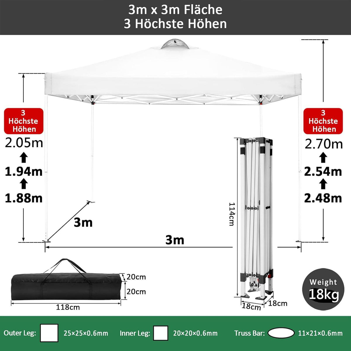 COBIZI Faltpavillon 3x3m Wasserdicht Stabil Winterfest Pop Up Partyzelt
