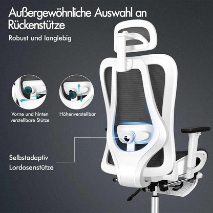 Ergonomischer Bürostuhl mit 3D-Armlehne und Kopfstütze, bis 180 kg