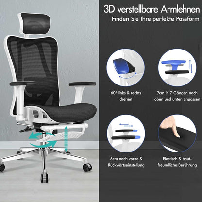 Ergonomischer Bürostuhl mit 3D-Armlehne und Wippfunktion, bis 180 kg belastbar