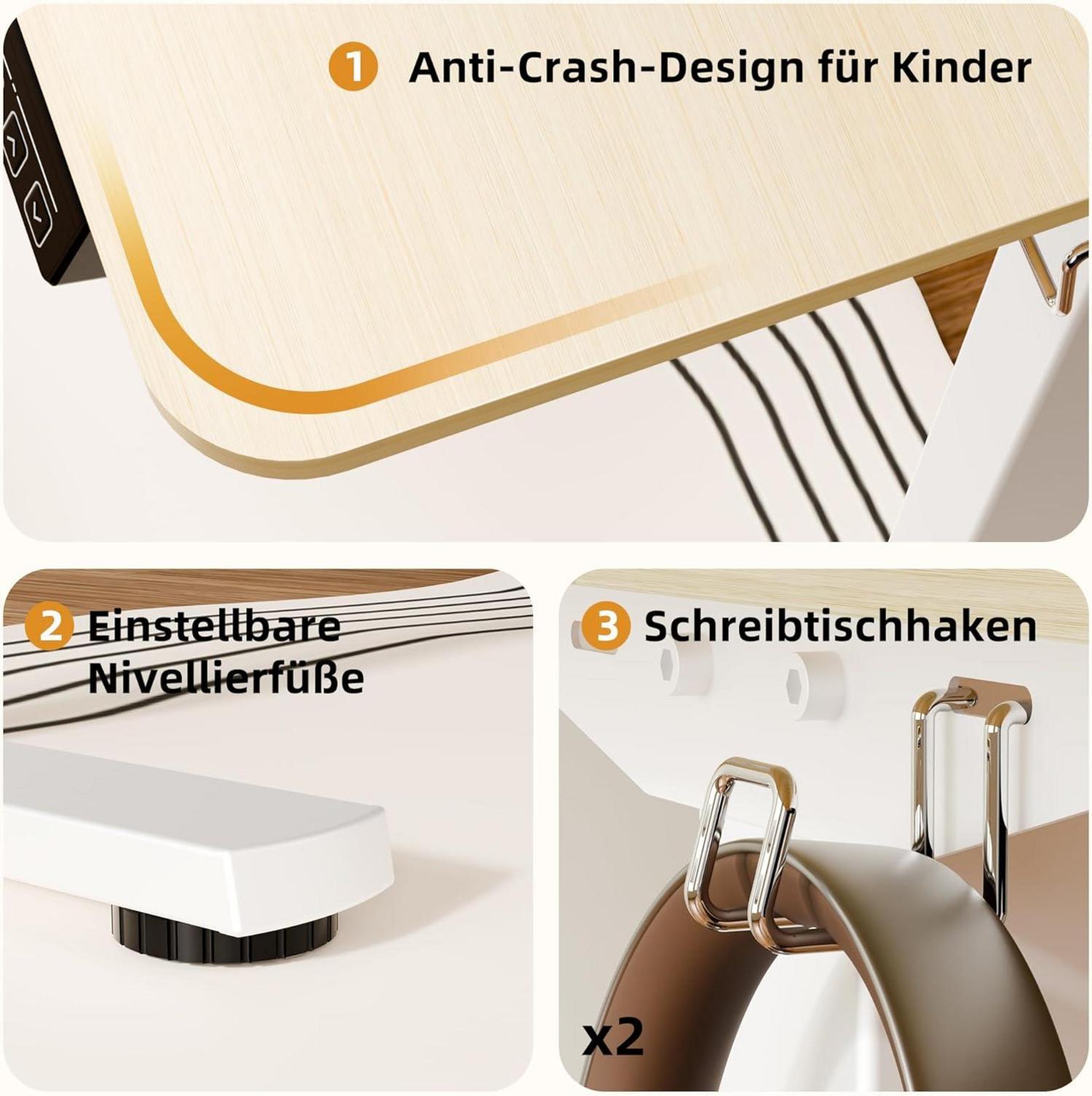 Elektrischer Höhenverstellbarer Schreibtisch 80x60cm Weiß Eiche