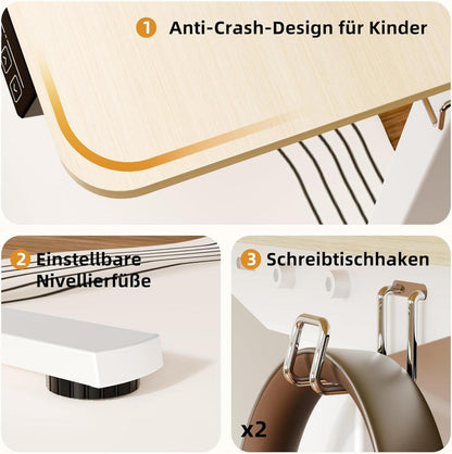 Elektrischer Höhenverstellbarer Schreibtisch 80x60cm Weiß Eiche