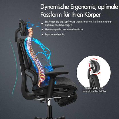 ALFORDSON Bürostuhl Ergonomisch mit Kopfstütze, Höhenverstellung & Wippfunktion, Schwarz