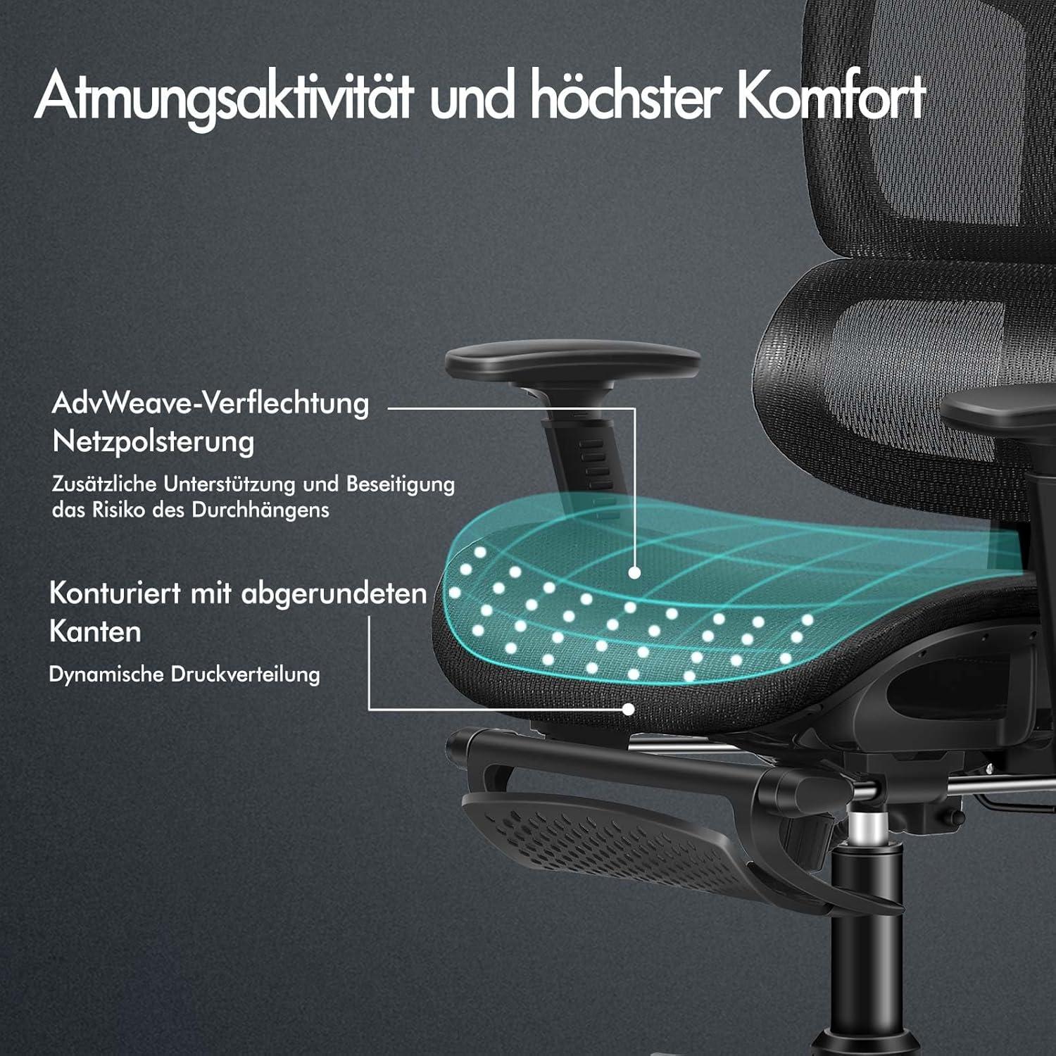 Bürostuhl Ergonomisch Kopfstütze Höhenverstellbar 3D Armlehne