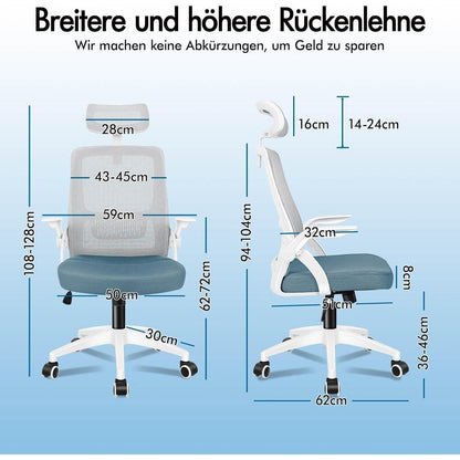 Ergonomischer Bürostuhl mit Lordosenstütze, Kopfstütze und