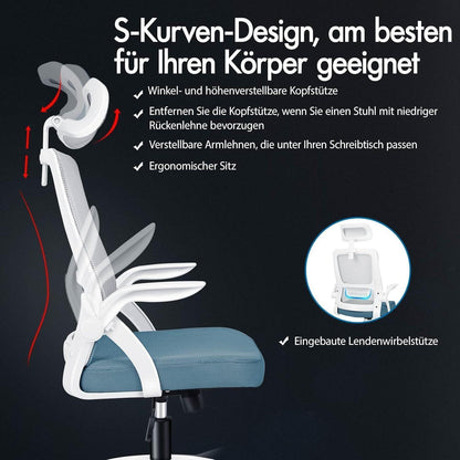 Ergonomischer Bürostuhl mit Lordosenstütze, Kopfstütze und